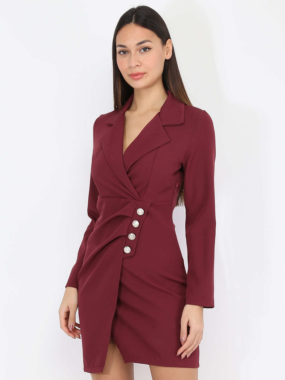 Robe portefeuille à boutons officiers- Bordeaux