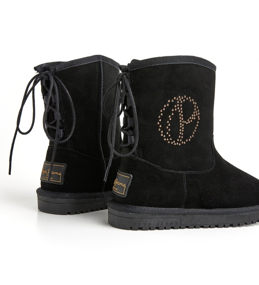 Botas de cano curto Pepe Jeans Diss Glam em couro preto