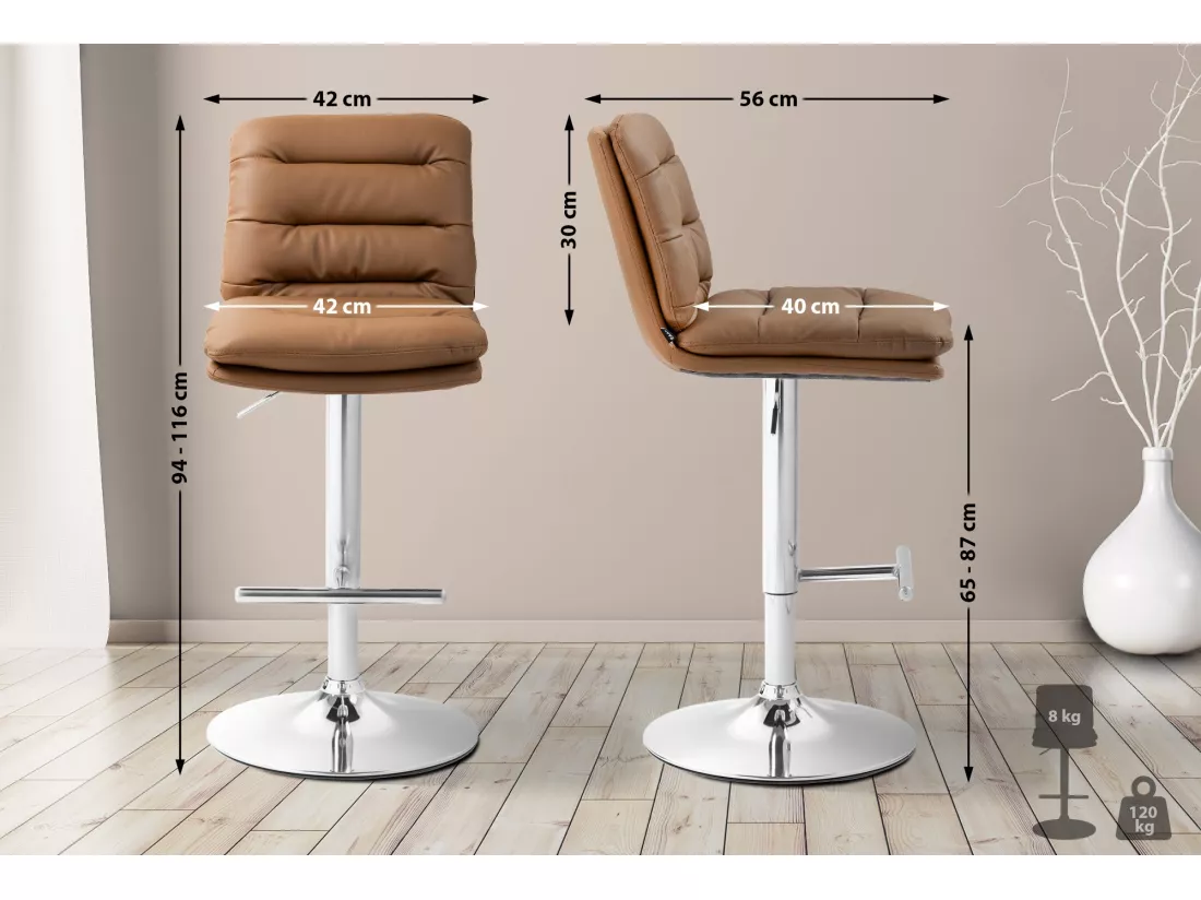 Tabouret de bar - Similicuir & Chrome - Marron clair - Damar