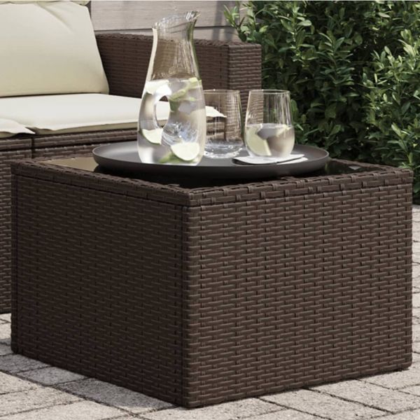 vidaXL Mesa de Jardim com Tampo de Vidro 55x55x37 cm Vime Pe Castanho - 3970183509