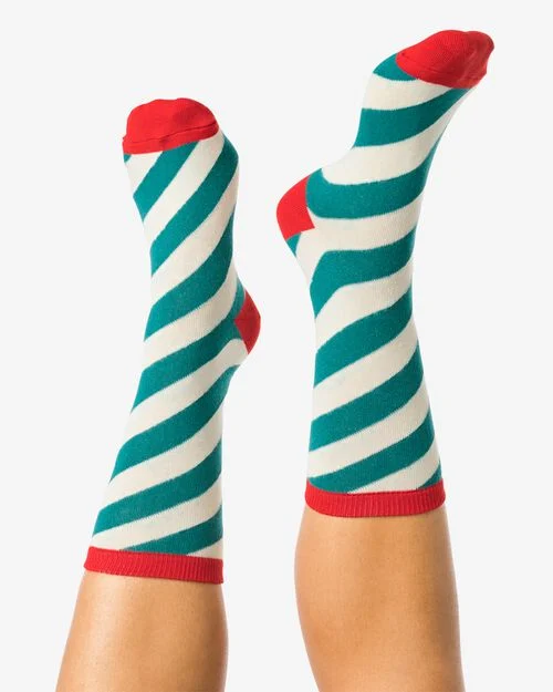 chaussettes rayures de Noël blanc cassé