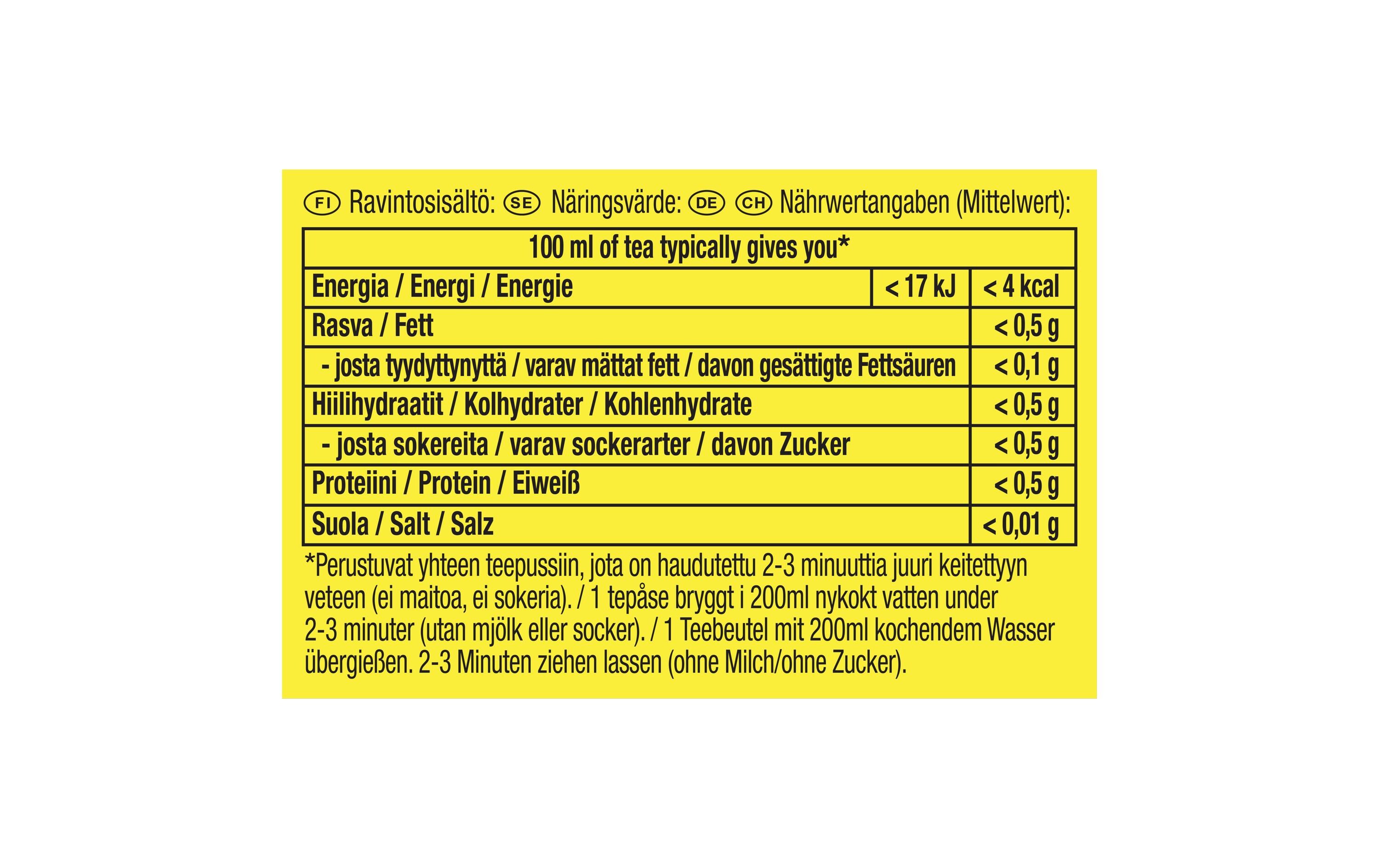 Teebeutel Yellow Label Schwarztee 20 StückKräftiger, intensiver Schwarztee