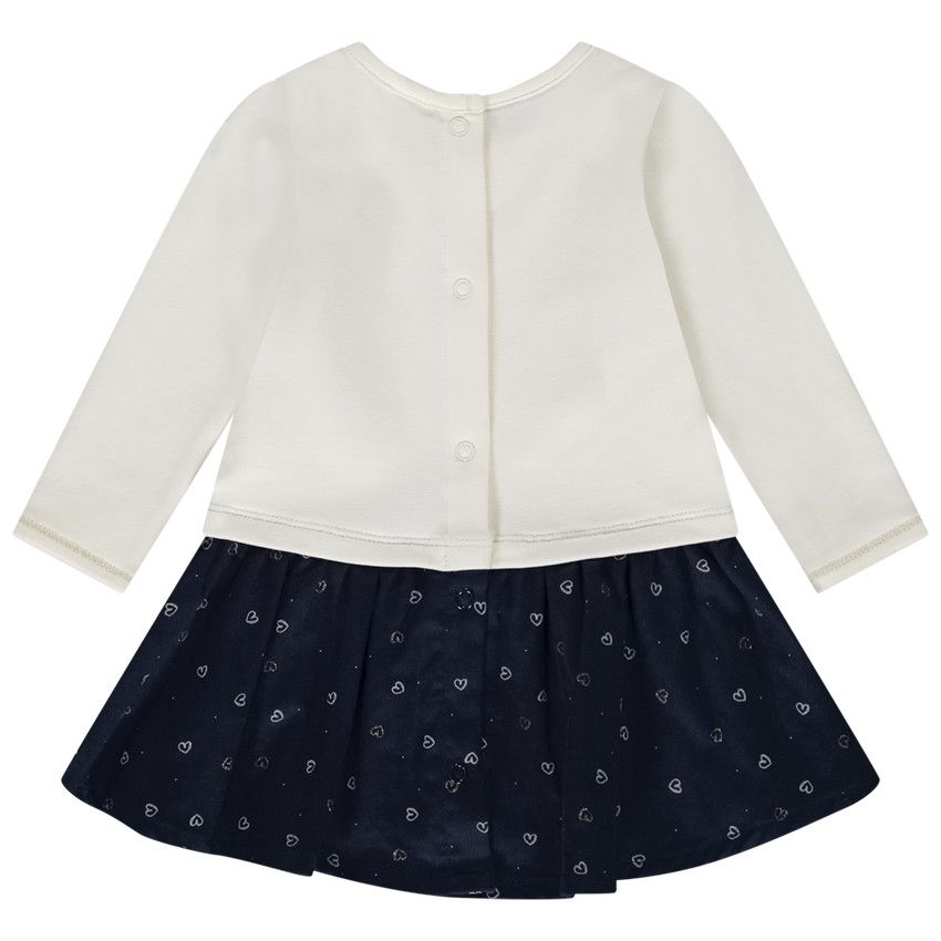 Robe bi-matière effet 2 en 1 imprimé cœurs pour bébé fille - Ecru