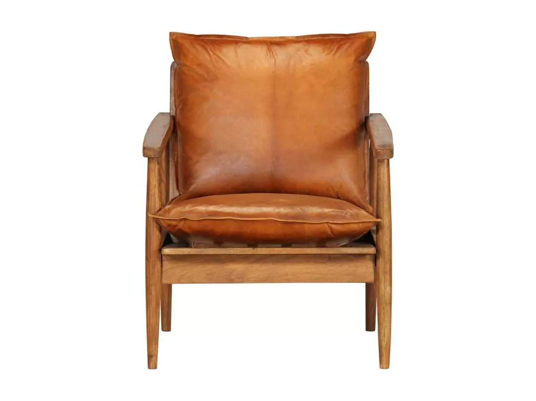 Fauteuil Marron Cuir véritable avec bois d'acacia