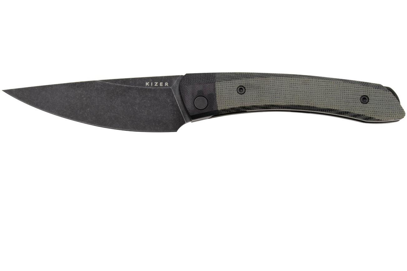 Kizer Vanguard Momo V4663A1 Blackwashed Nitro-V, Black G10 and Grey Micarta, zakmes, Vladimir Legachev design