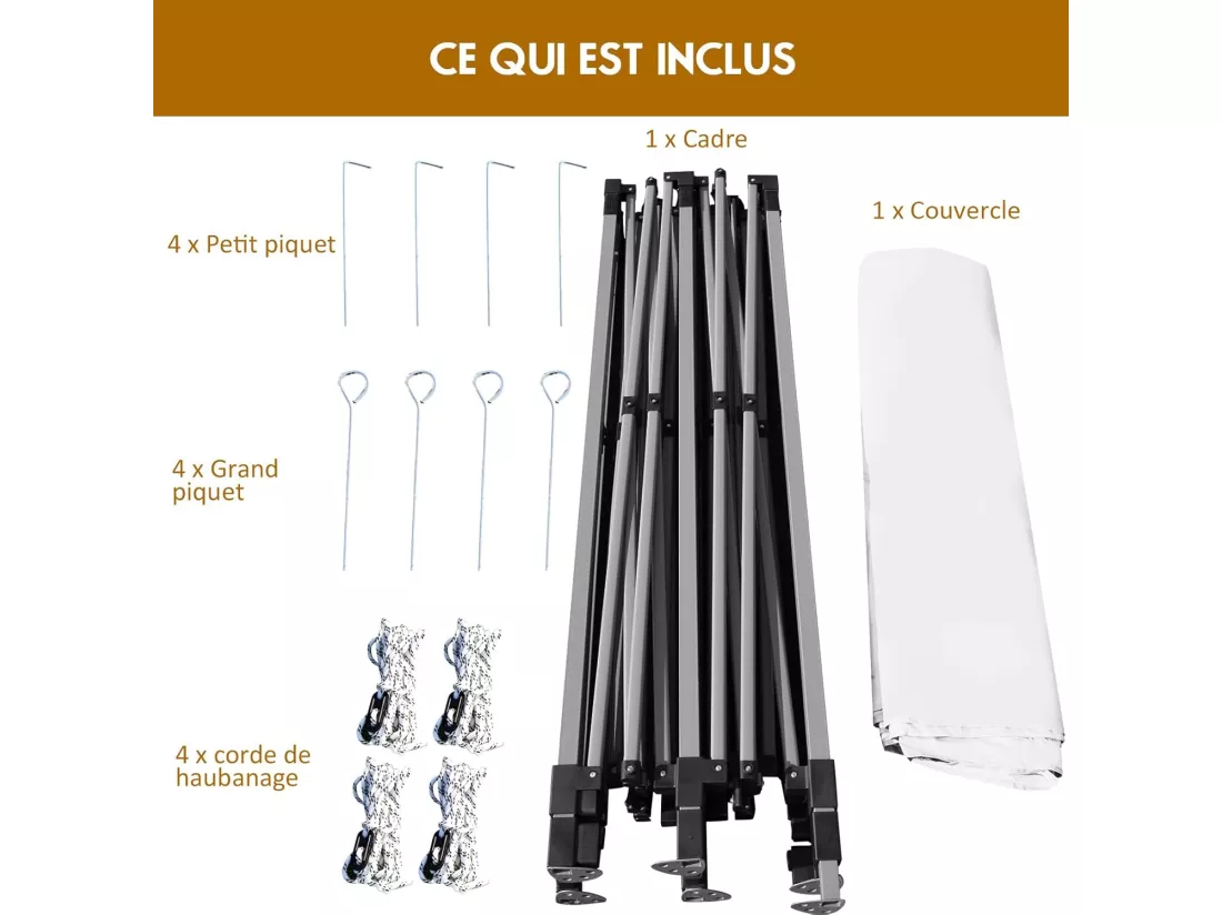 Tonnelle de Jardin Escamotable Pliable 3x3M, Tente de Fête Imperméable Protection Solaire 3 Hauteurs 305/320/335 cm avec Sac de Rangement à roulettes, pour Marché Patio (Blanc)
