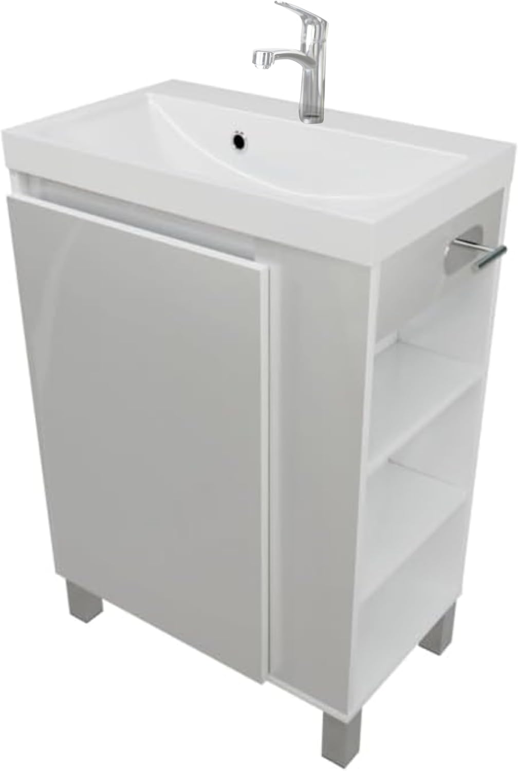 Waschbecken mit Unterschrank SEVA, 57 cm Breite, Waschtisch Stehend oder Hängend, Badmöbel Set für Badezimmer, Waschbeckenunterschrank mit Toilettenpapierhalter - Weiß