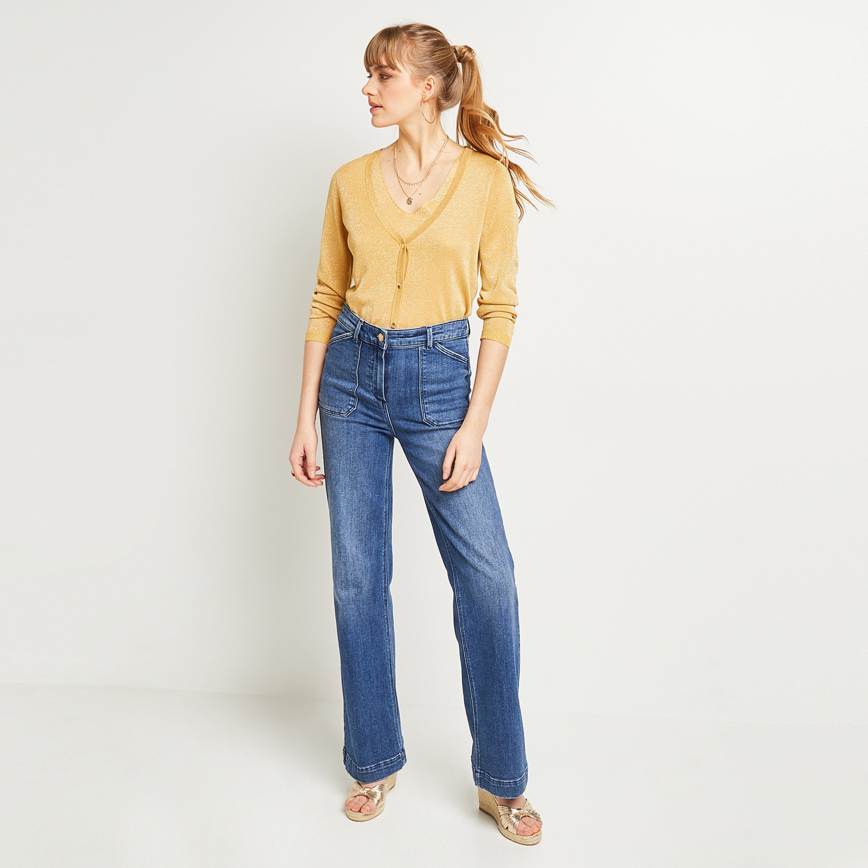 Gilet manches longues femme - JAUNE