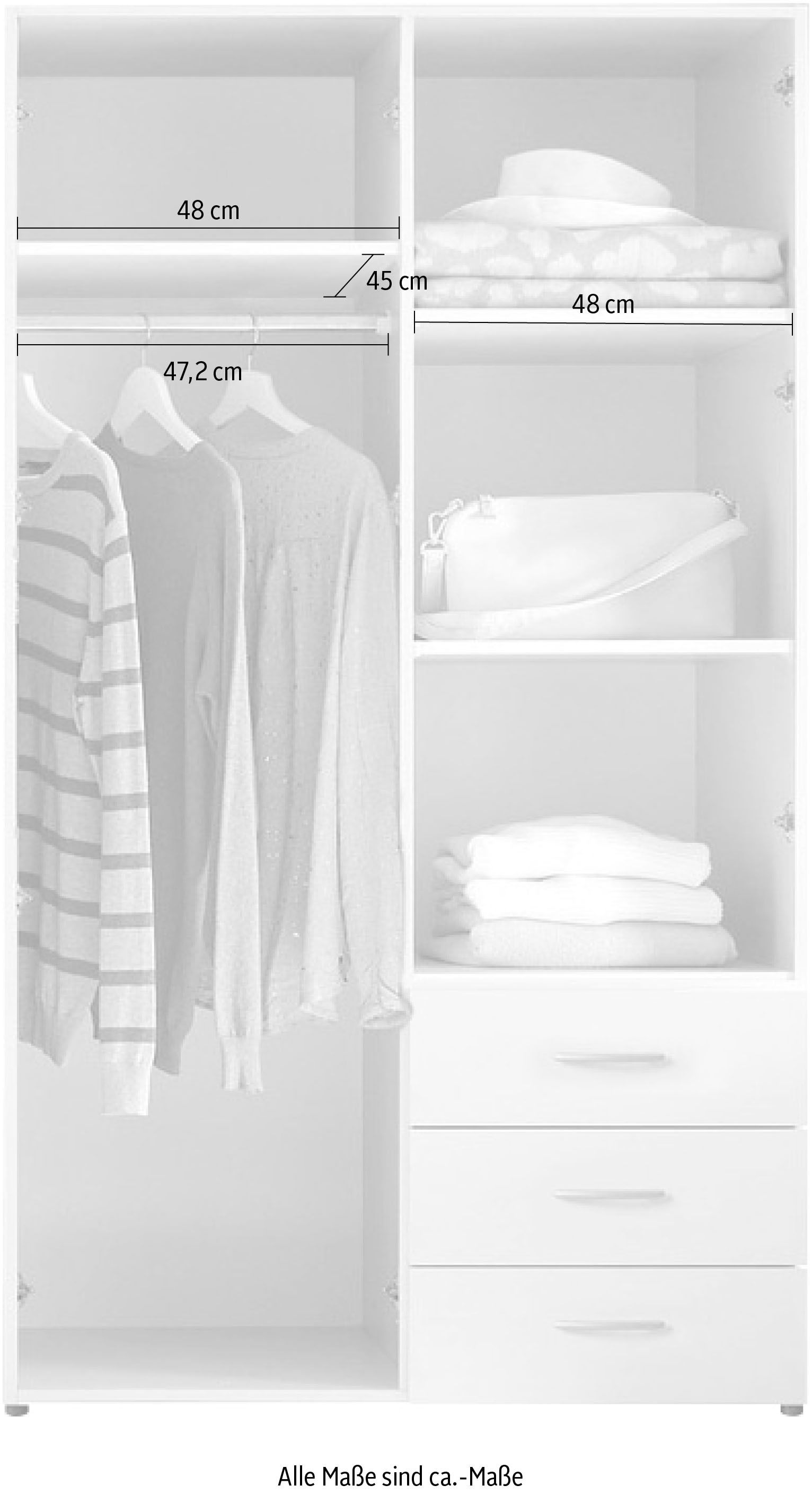 Schlafkontor Drehtürenschrank »Harry Schlafzimmerschrank Bestseller in weiss« Kleiderschrank Garderobe mit 3 Schubkästen, in 2 Breiten