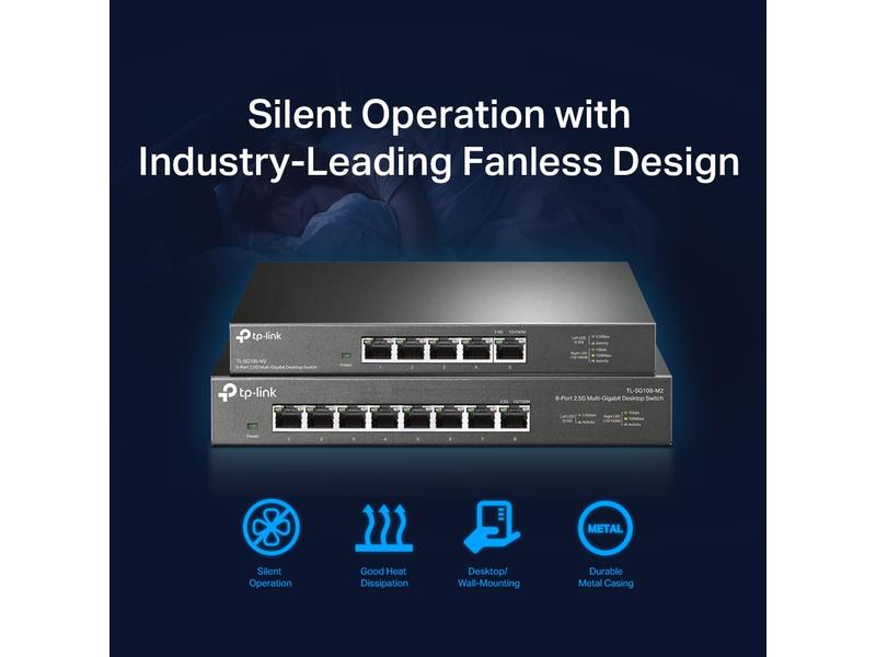 TP-Link Switch Omada Unmanaged 8 x 2.5G Ports TL-SG108-M2 8 8-Port 2.5G Desktop Switch