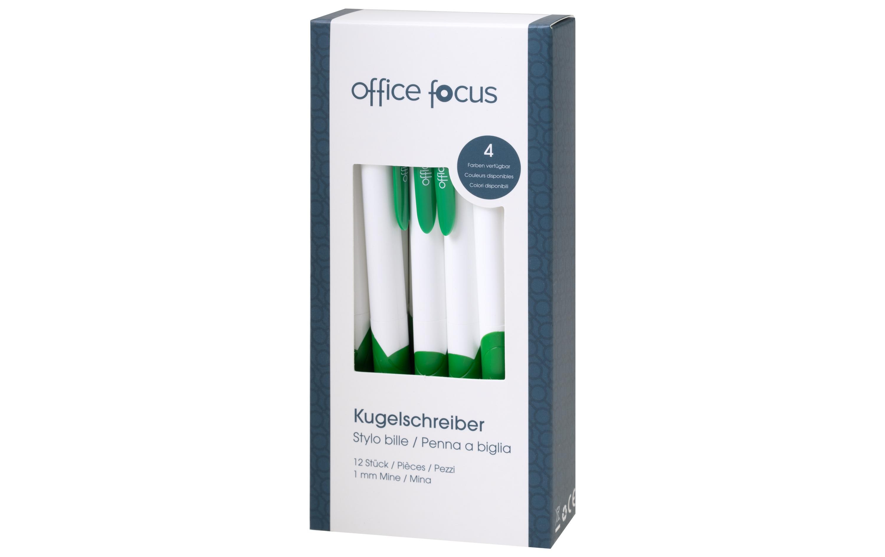 Kugelschreiber Office Focus 1 mm Mine, Grün, 12 StückDruckkugelschreiber mit Clip und weichem Griff