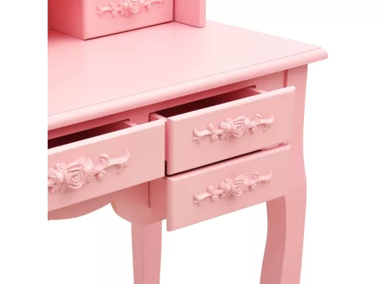 Coiffeuse avec tabouret et miroir pliable en 3 Rose