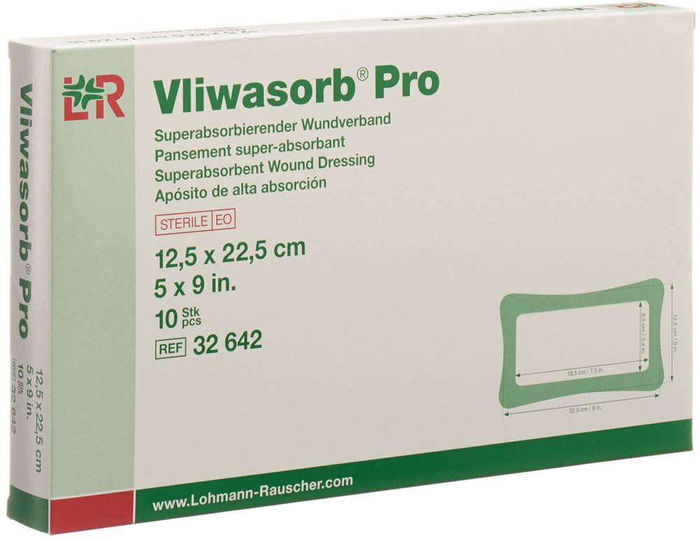 Vliwasorb Pro Superabsorbierender Wundverband<br>10 Stück, 12.5x22.5cm