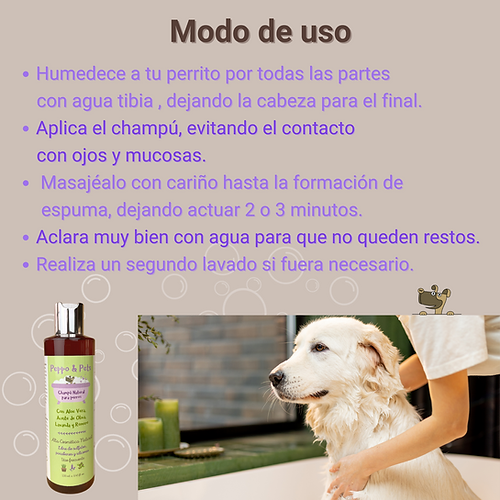 Peppo and Pets - Shampoo para cães feito com ingredientes naturais - Com Aloe Vera