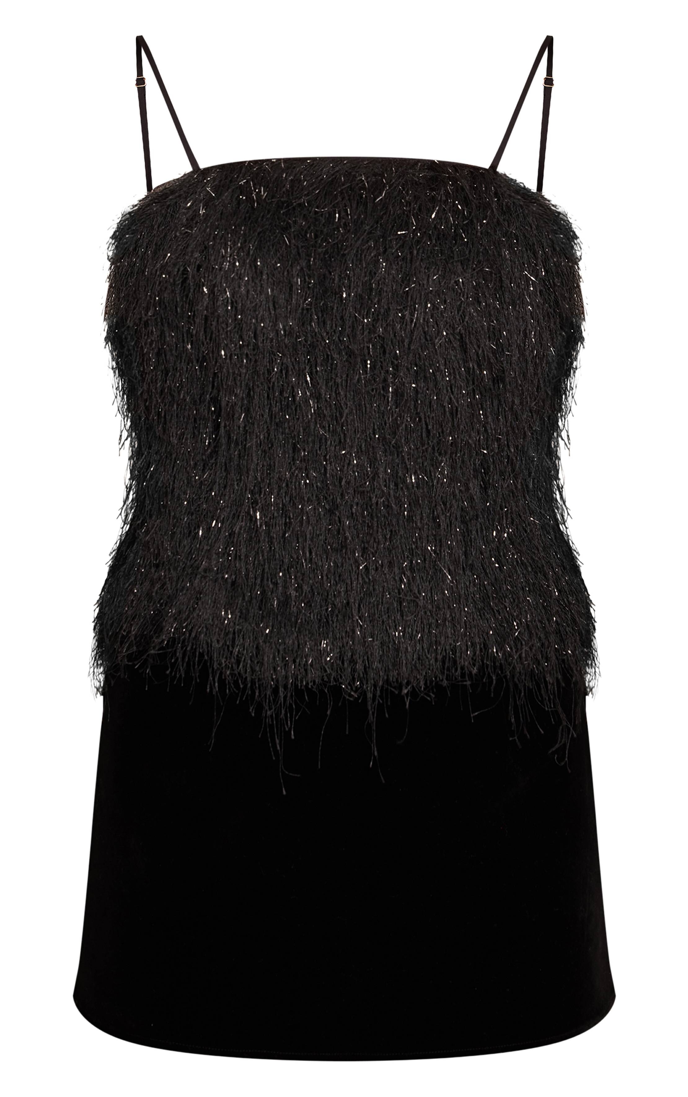 Noir Top Caraco À Franges Métallisées
