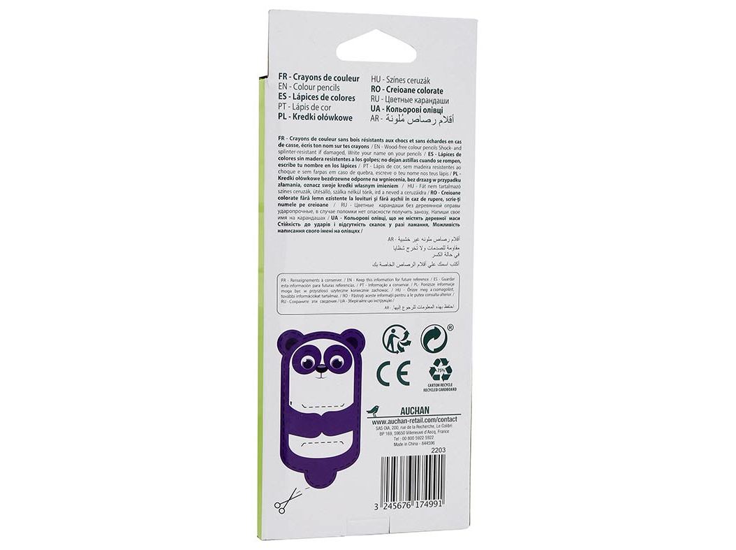 CONJUNTO DE 12 LÁPIS DE COR AUCHAN EM PLÁSTICO 18CM