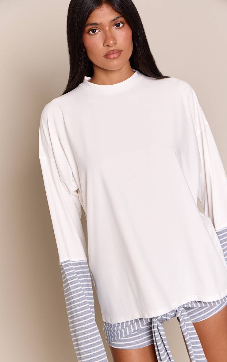 Gris T-shirt Oversize En Jersey À Rayures Contrastées