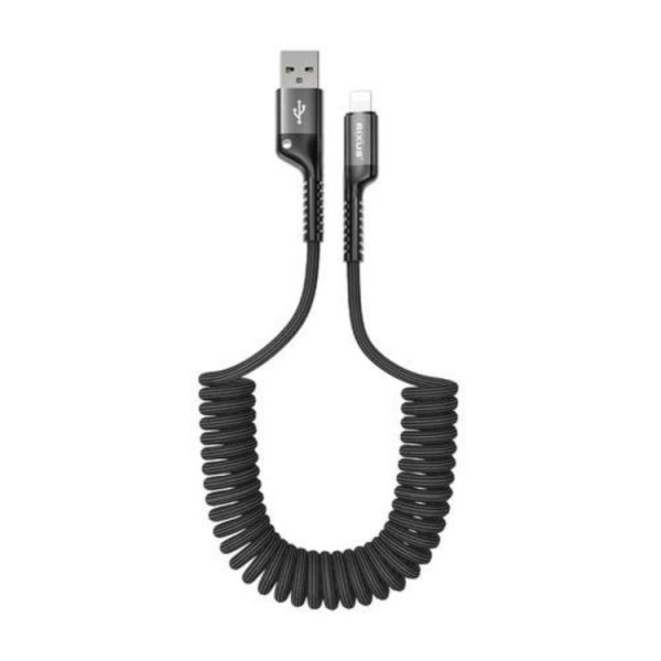 Rixus Cabo Retractable Spring USB-A para Lightning Preto