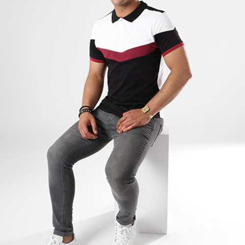Polo Manches Courtes Tricolore Retro 427 Noir Blanc Bordeaux