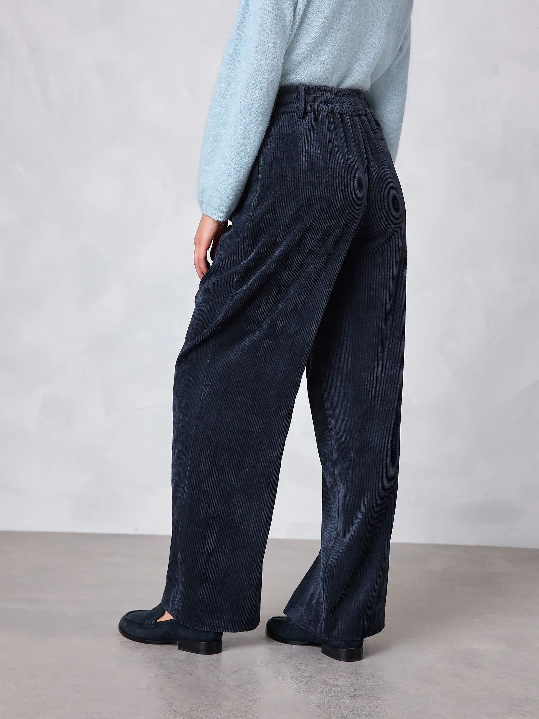 Donkerblauw - Corduroy broek met wijde pijpen