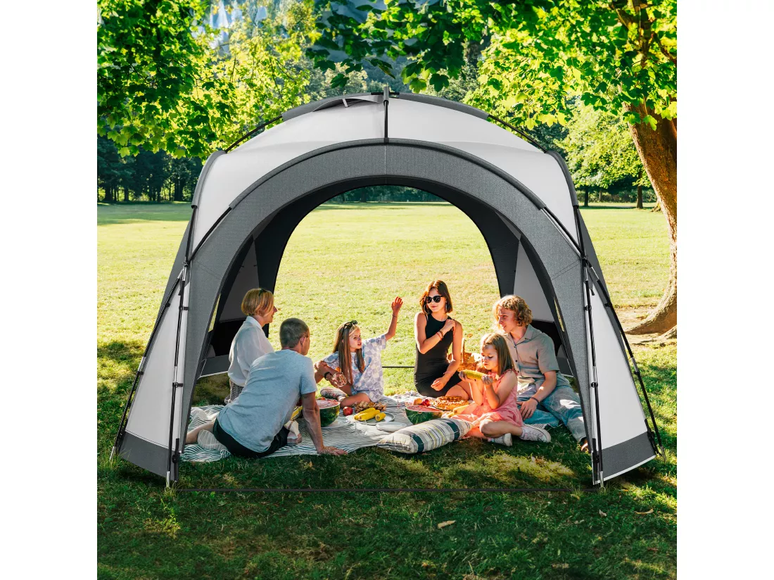 YITAHOME Tonnelle de Jardin - Pliable - Imperméable - Tente de camping - 4 Parois Latérales - Moustiquaire - Gris - 3,5 x 3,5 x 2,3 m