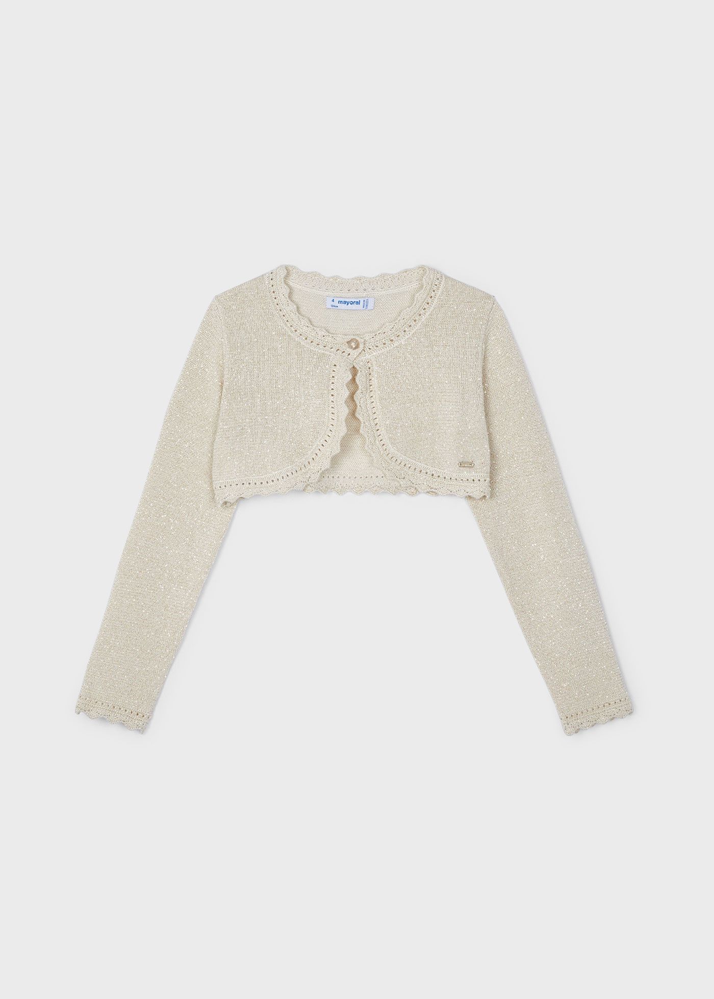 Cardigã feminino Better Cotton em fio metálico na cor nude.