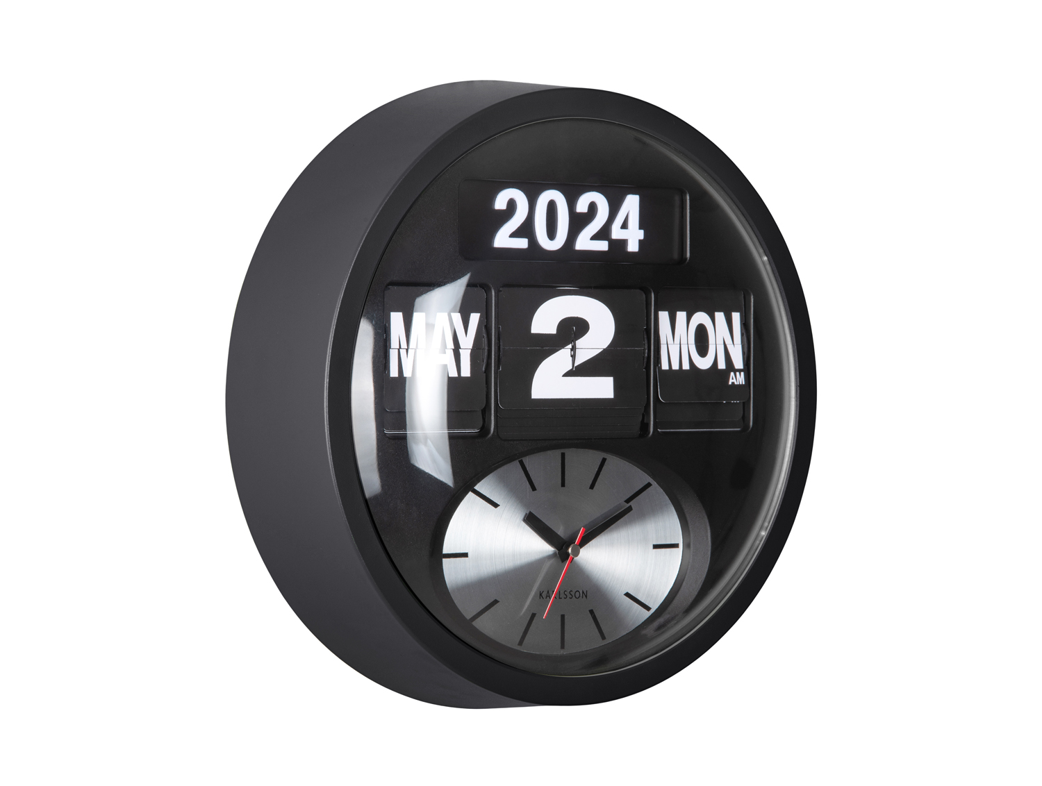 Wandklok Round Flip - Zwart