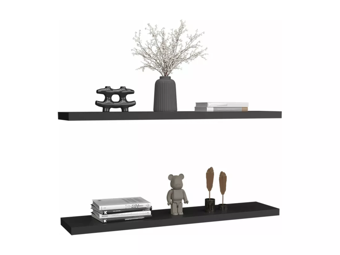 Etagère flottante noire en mélamine avec 2 étagères, 3.8 cm X 120 cm X 25 cm