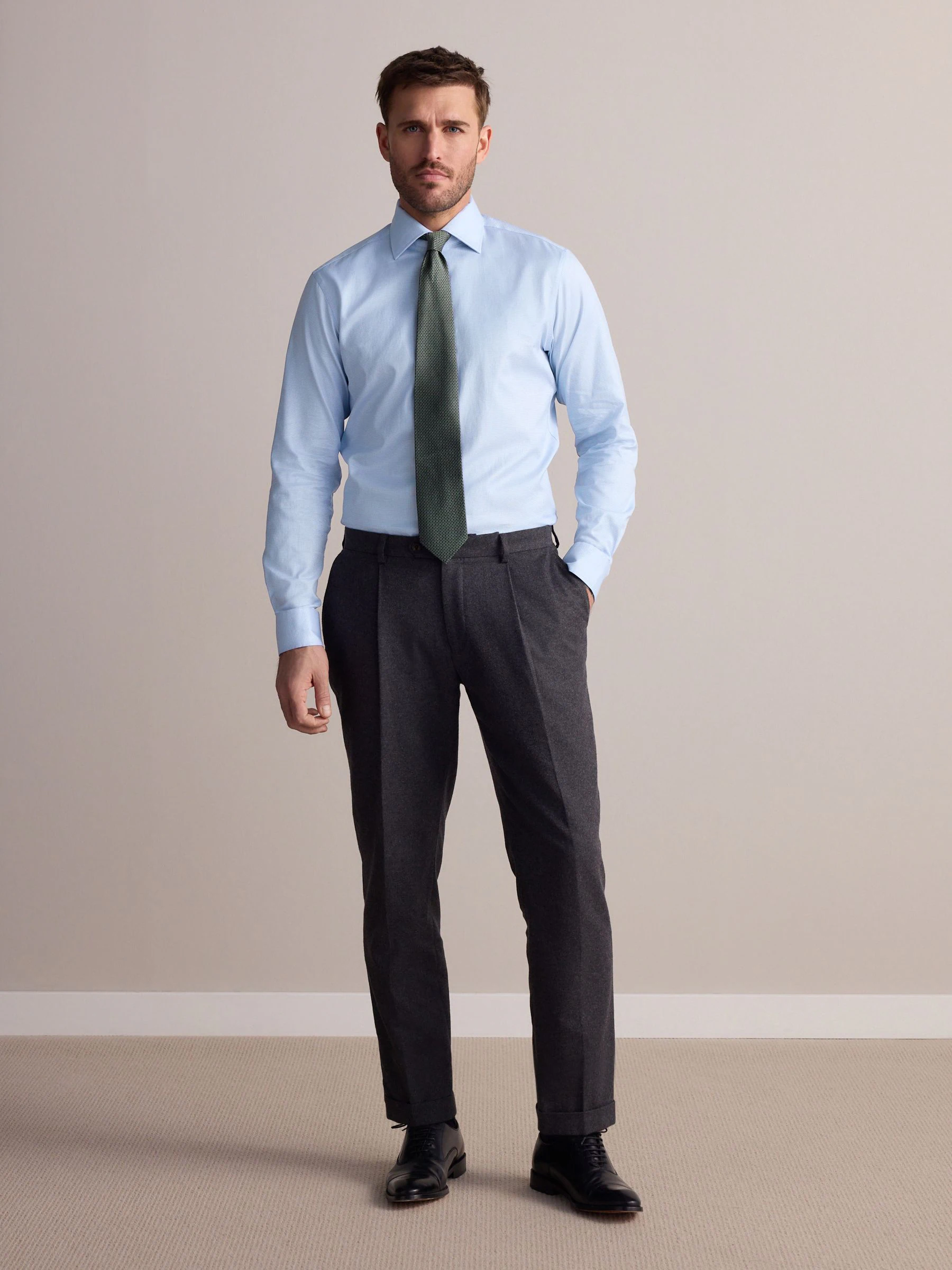 Blauw - Slim Fit - Signature 100% katoenen overhemd met textuur