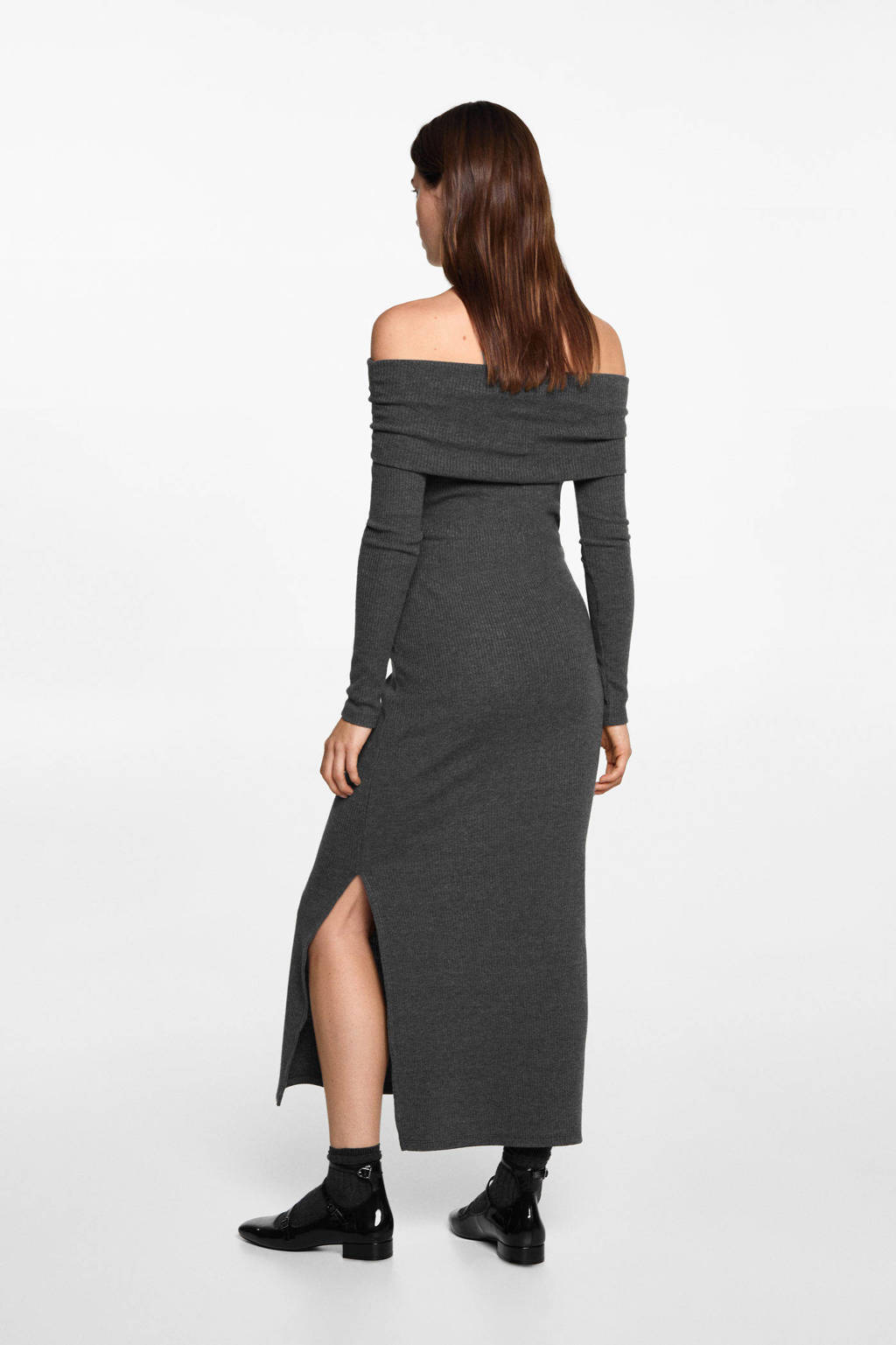 MANGO TEEN off shoulder bodycon jurk donkergrijs