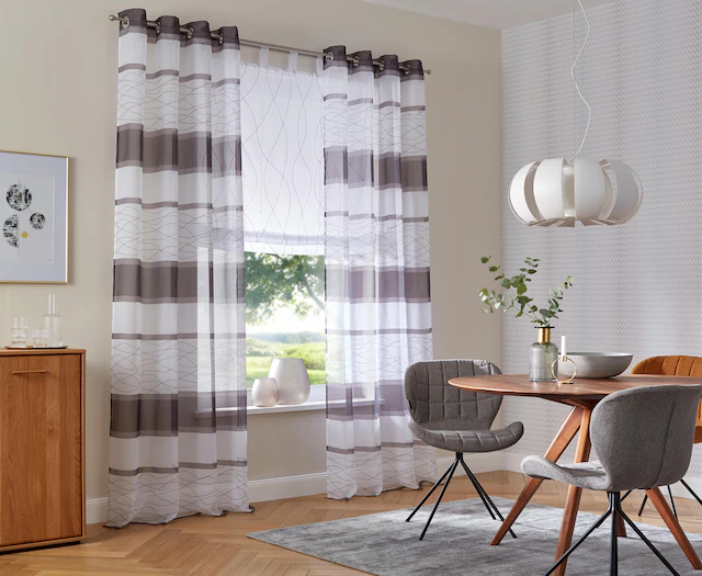 my home Raffrollo »Jay« mit Schlaufen Transparent, Voile, Polyester, mit Wellenmotiv längs bestickt