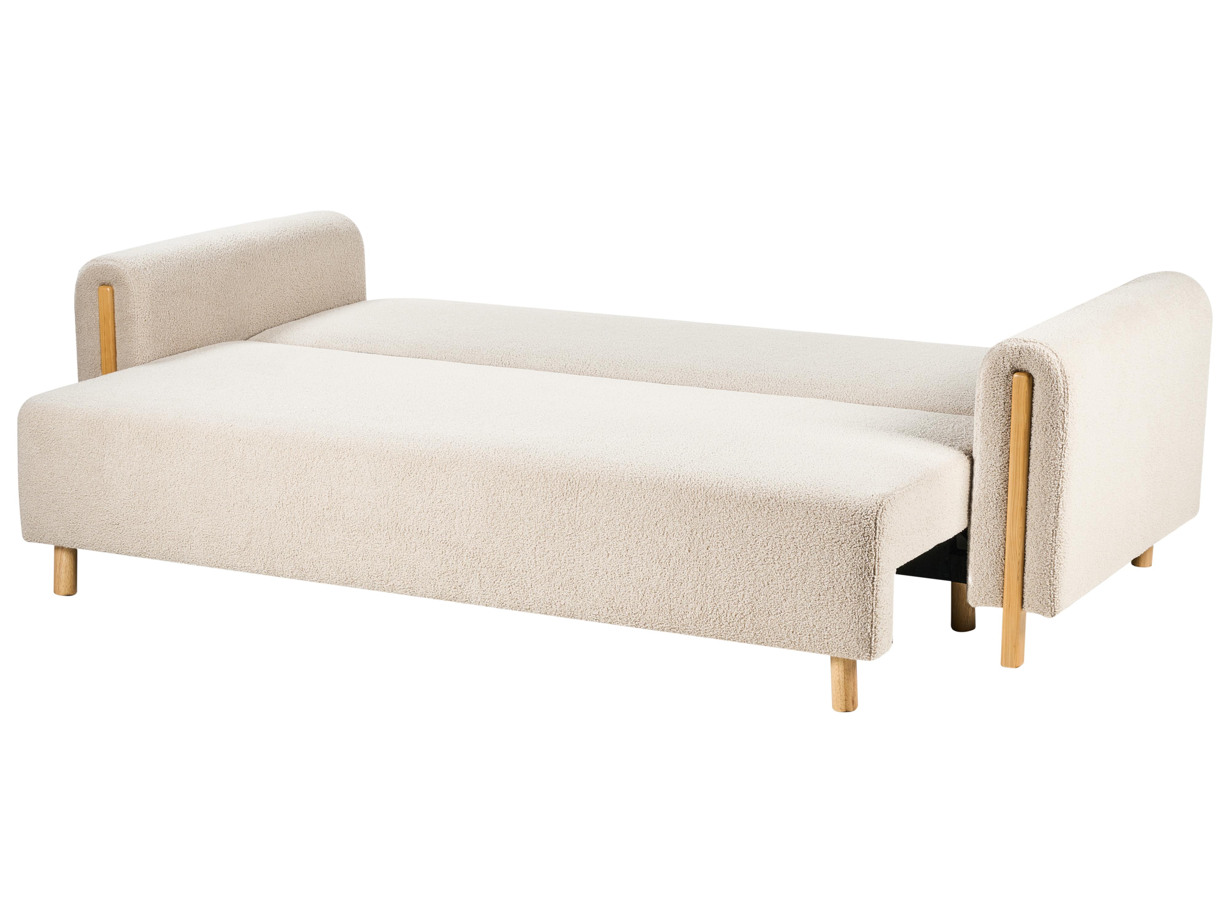 Slaapbank 3-zits KVAM Bouclé Lichtbeige met opbergruimte