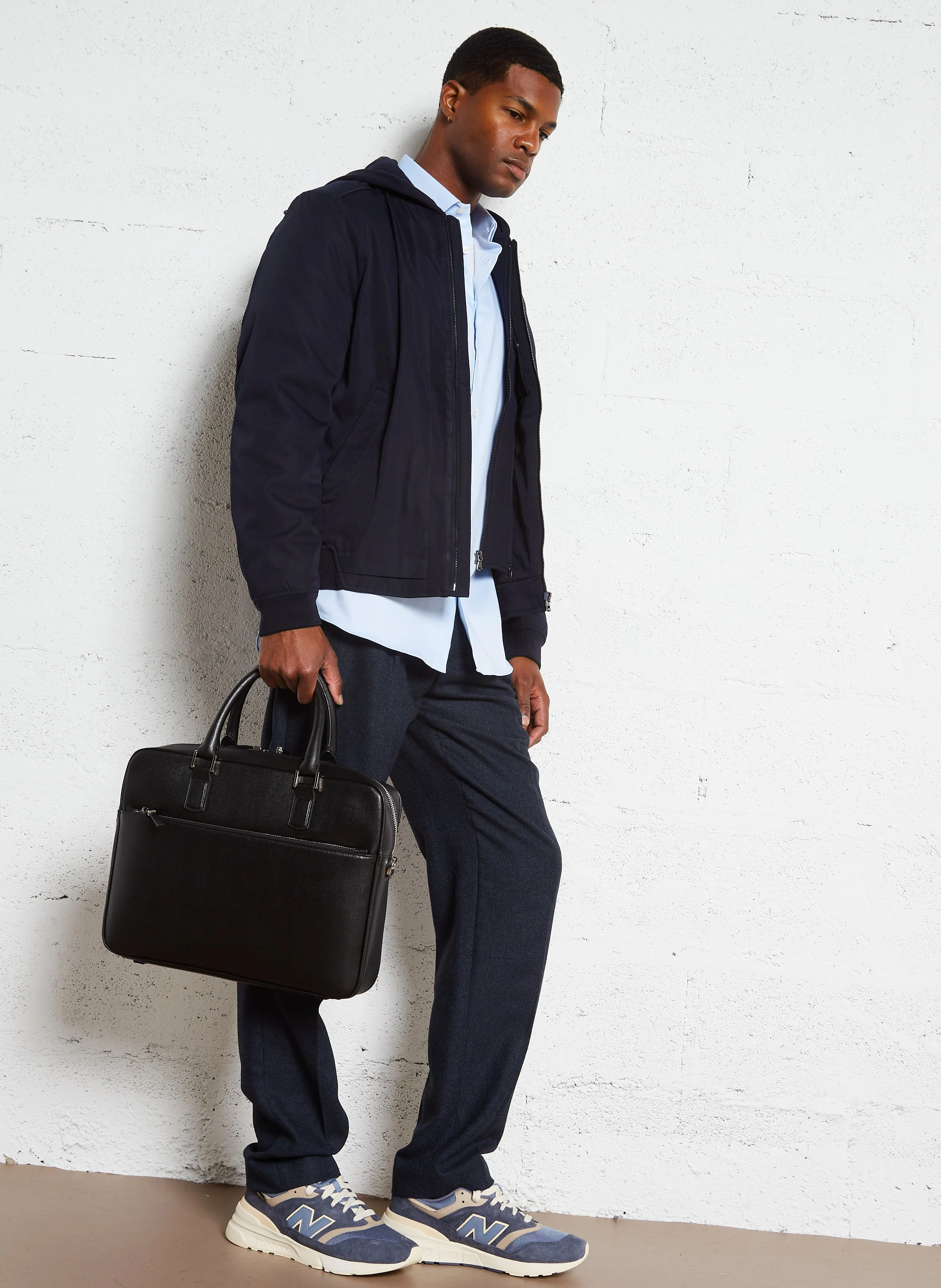 Blouson droit avec parementure | Bleu