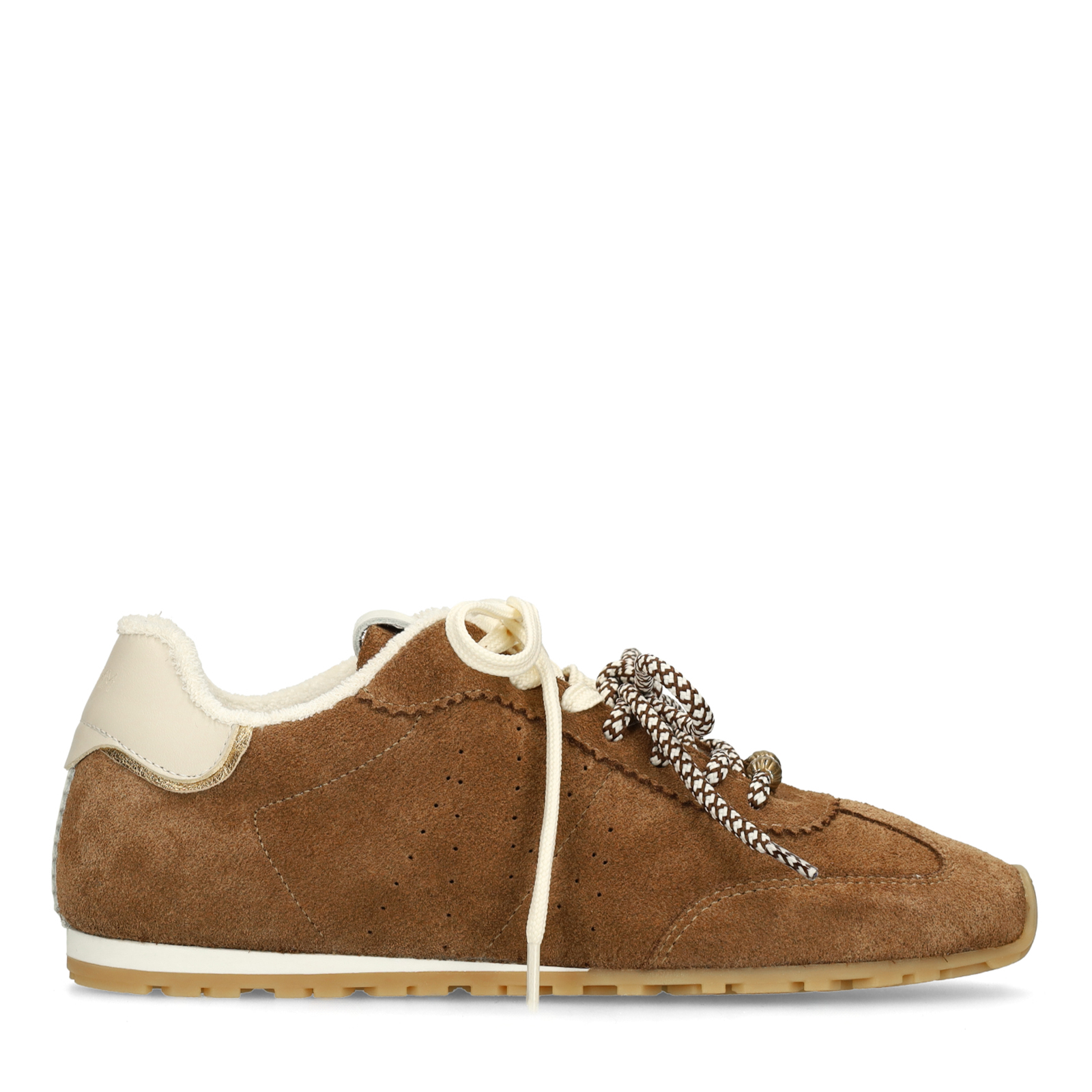 Bruine suède sneakers met dubbele vetersluiting