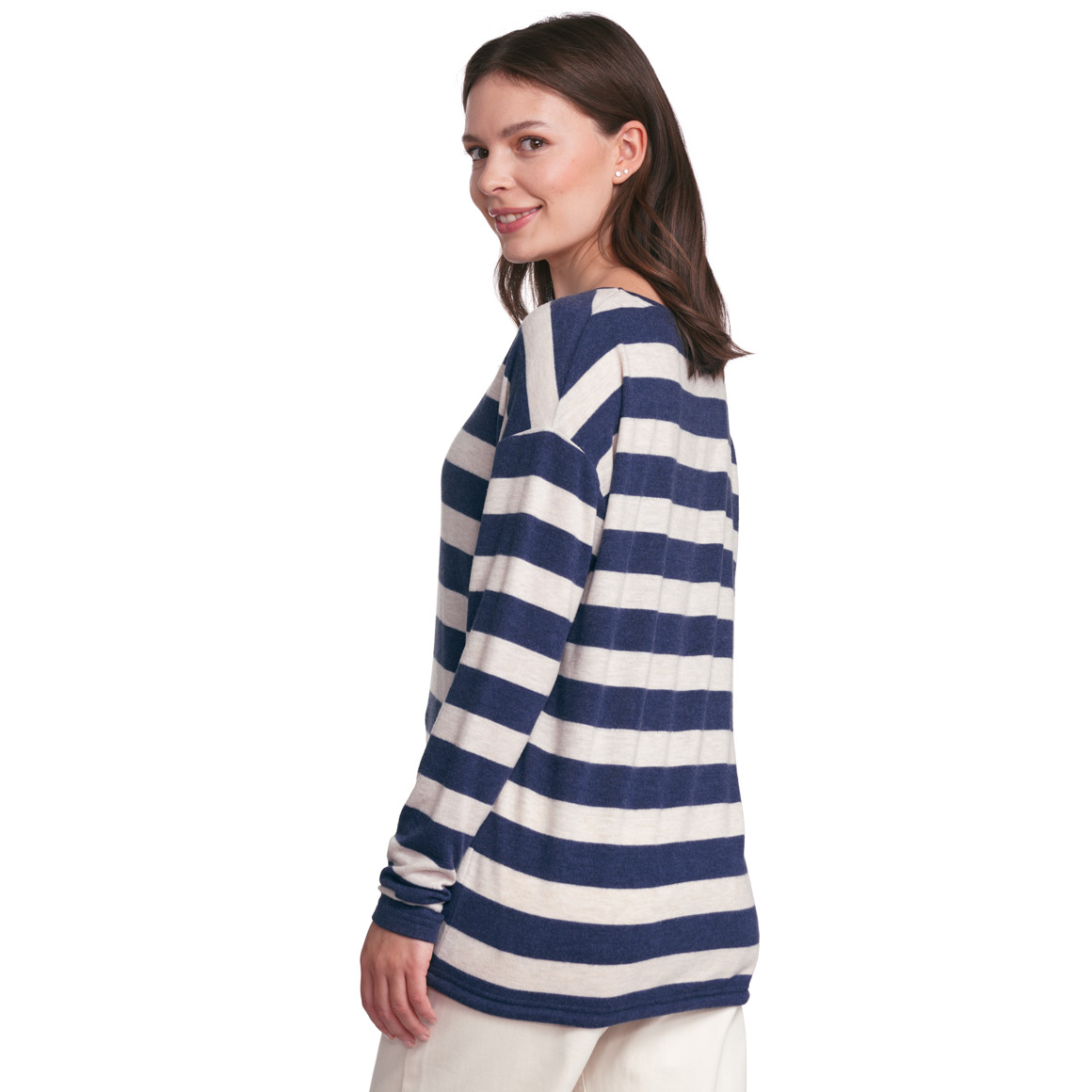 Gina Damen Langarmshirt mit Streifen dunkelblau / weiss