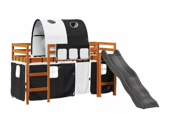 Lit mezzanine enfants et tunnel blanc/noir 90x200 cm pin massif