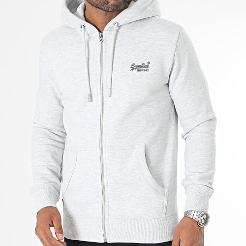 Sweat Zippé Capuche Essential Logo Gris Chiné