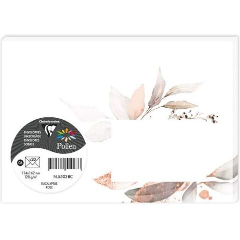 COLLECTION EUCALYPTUS, Paquet de 20 enveloppes imprimées Pollen 114x162mm 120g/m2 - Rose 1 - Rose