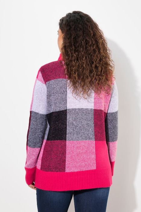 Pullover, Karomuster, Stehkragen, Langarm