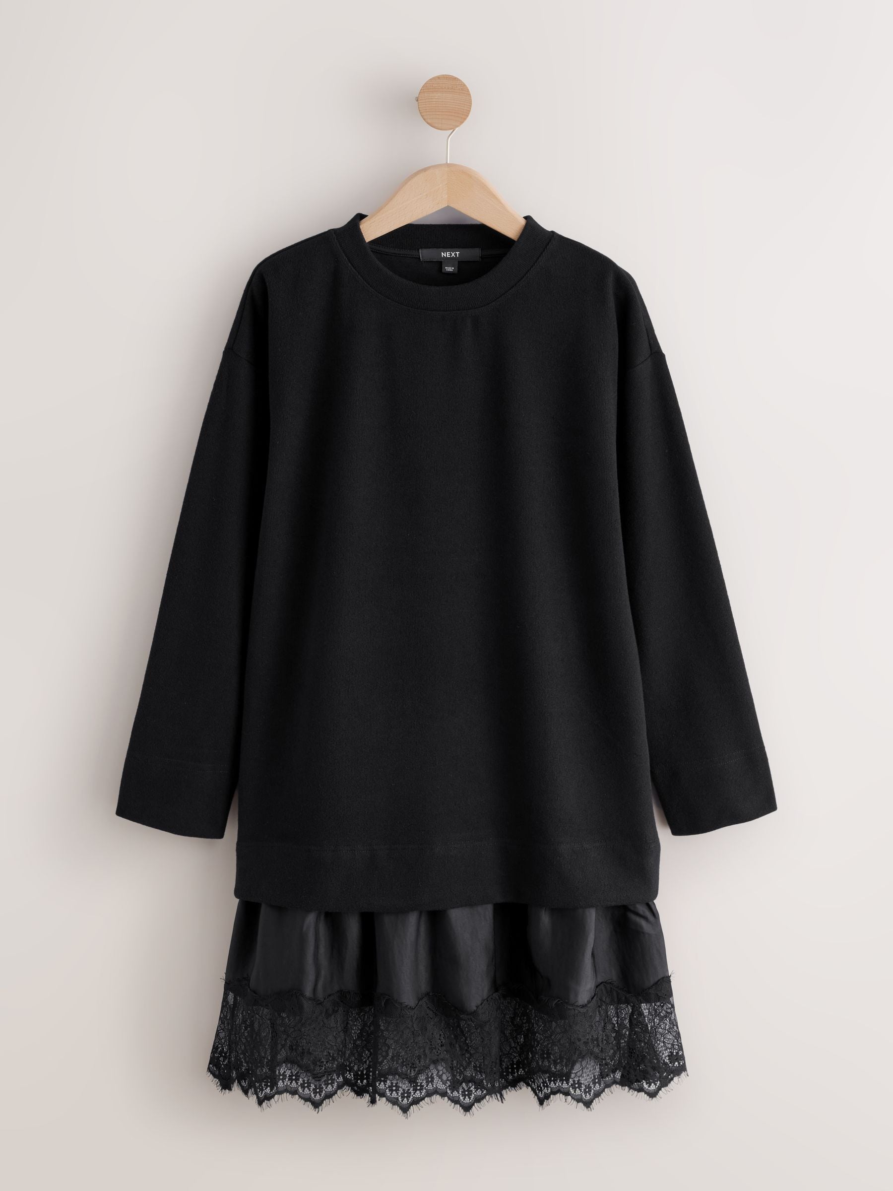 Zwart - 2-In-1 Soft Touch Jumper Lace Skirt