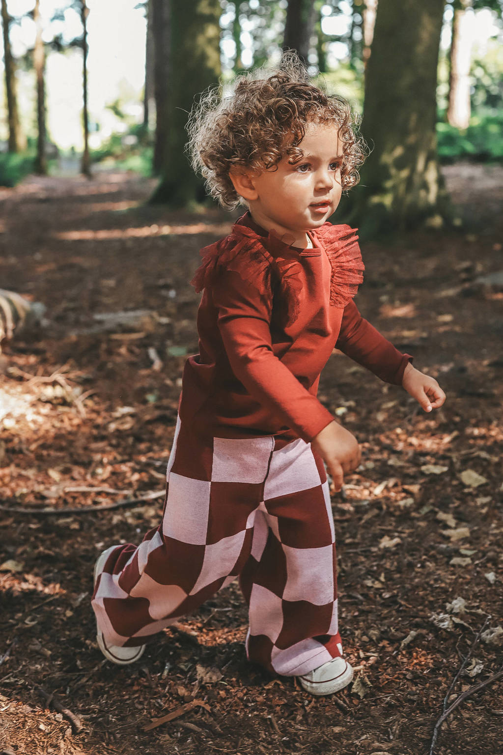 Your Wishes geruite wide leg broek wijnrood/roze