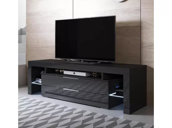 Meuble TV pour Salon Salle à manger en Noir avec LED 160x35x53cm Selma