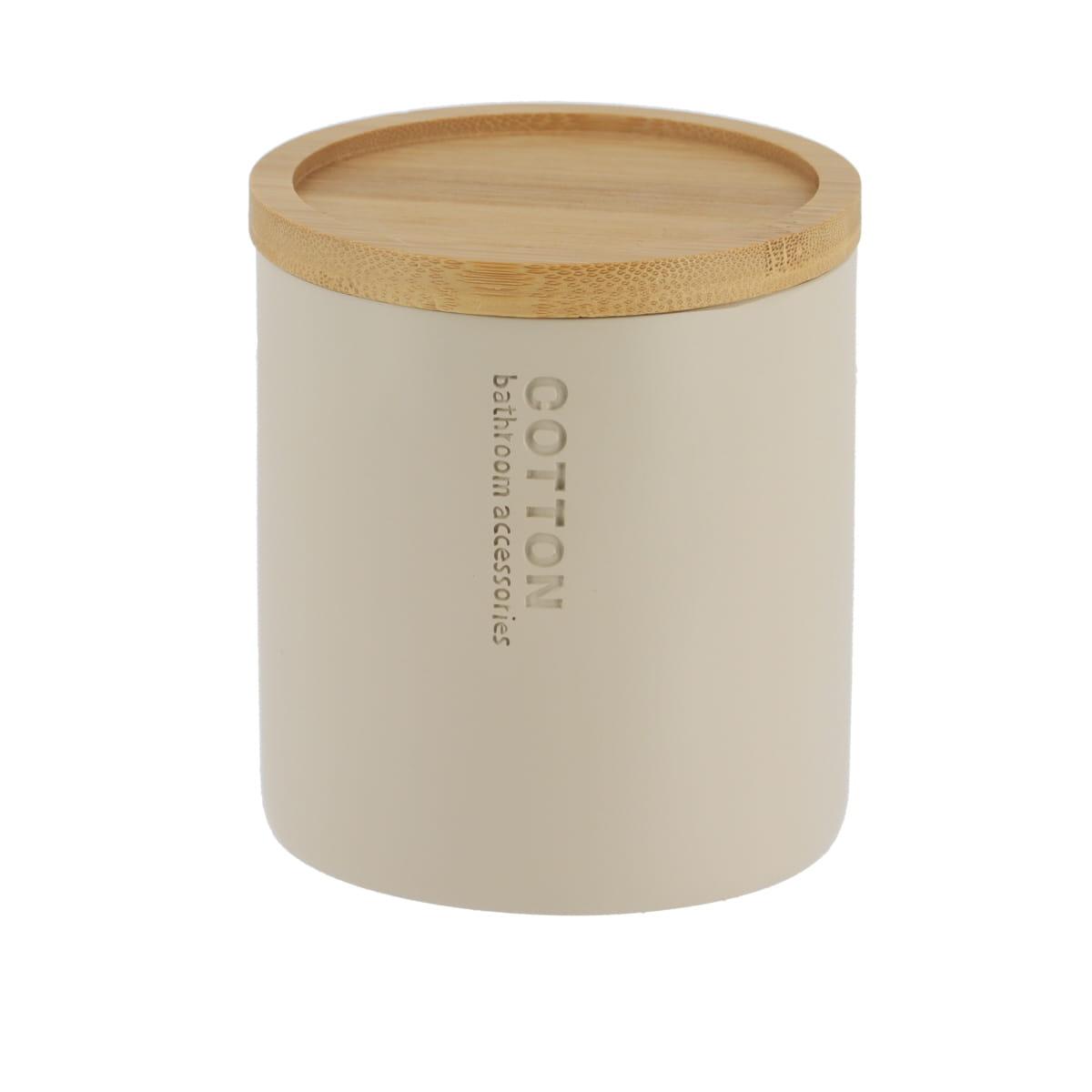 BOITE A COTON POLYRESINE COUVERCLE BAMBOU BEIGE BAMBOU