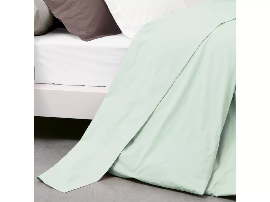 Drap plat uni 270x310 cm coton ALTO vert fleur d'amandier
