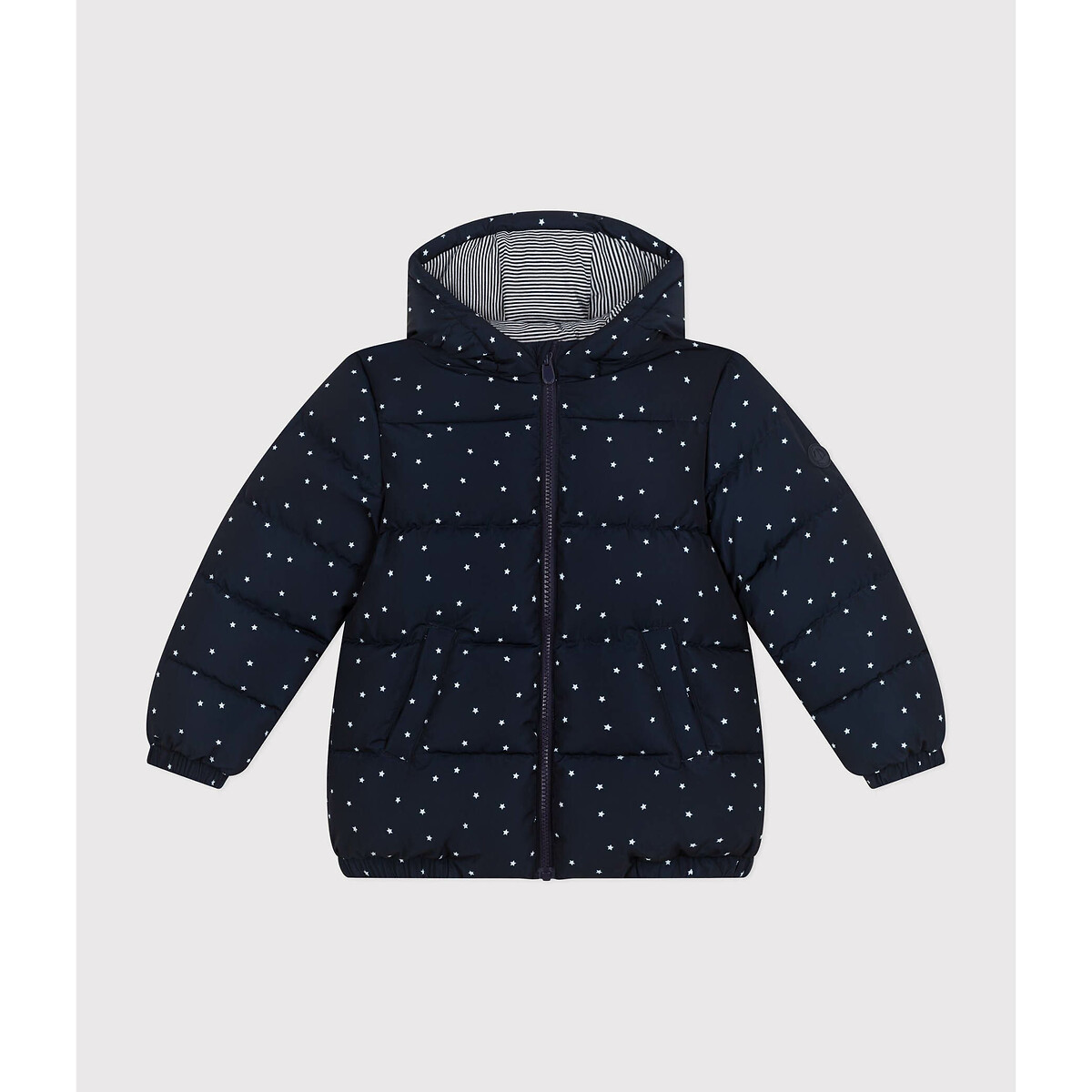 PETIT BATEAU<br>Jaqueta de penas estampada com capuz forrado com lã polar