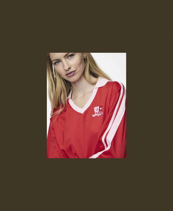 Pieces PCGRACE LS POLO SHIRT JRS D2D FSY High risk red/pink-a-boo stripe