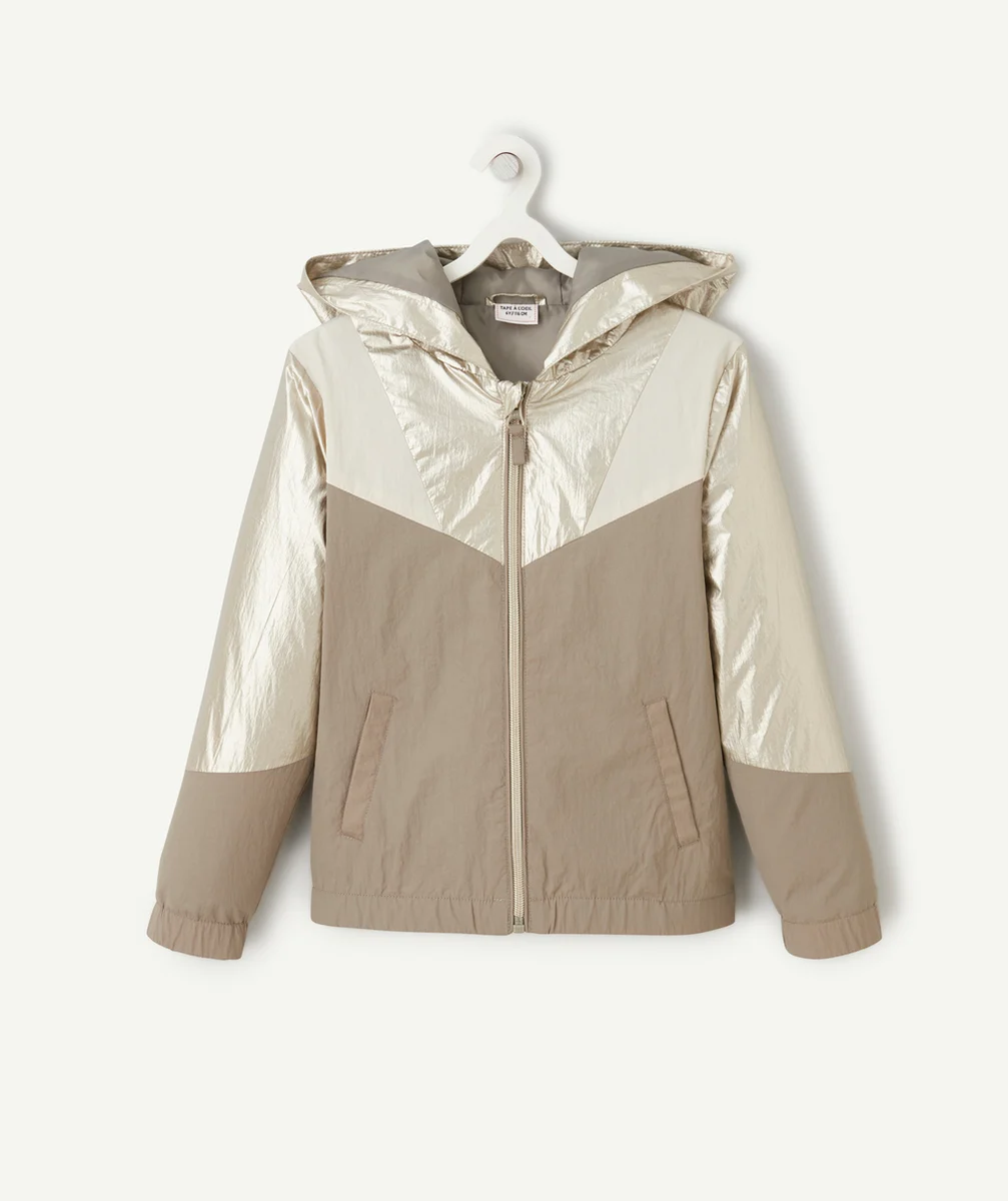 blouson à capuche fille kaki beige et couleur irisée