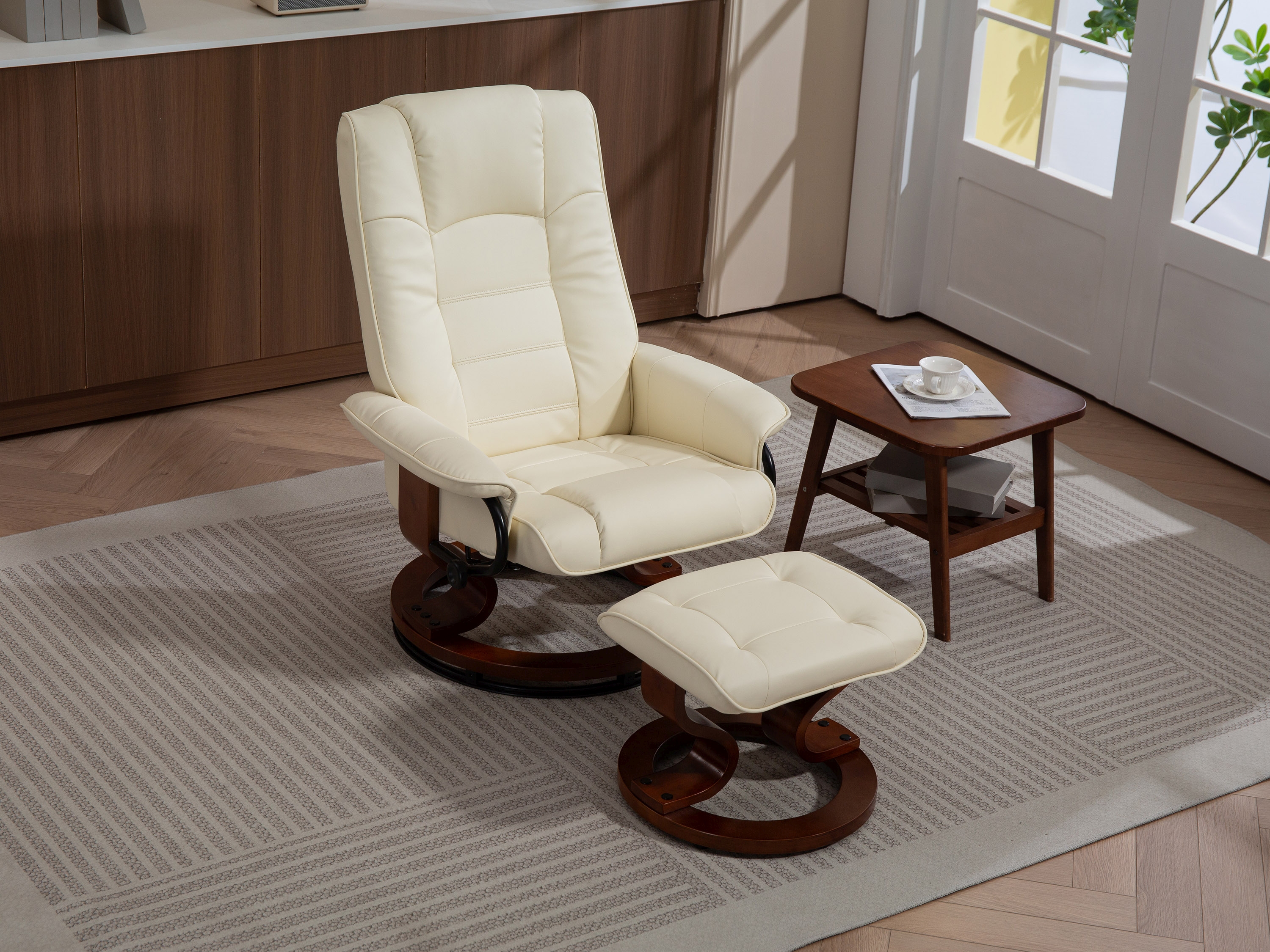 Relaxsessel Leder VITALII mit Hocker beige