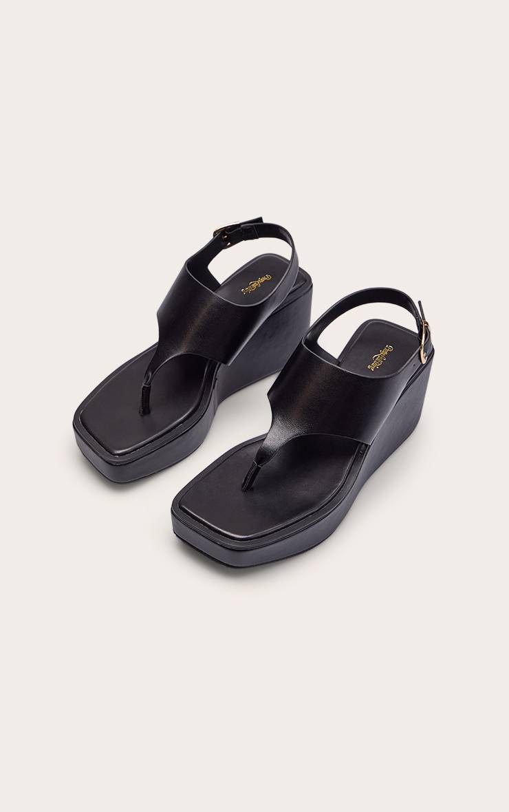 Noir Sandales Compensées À Bride Orteil Et Empeigne Haute Avec Boucle
