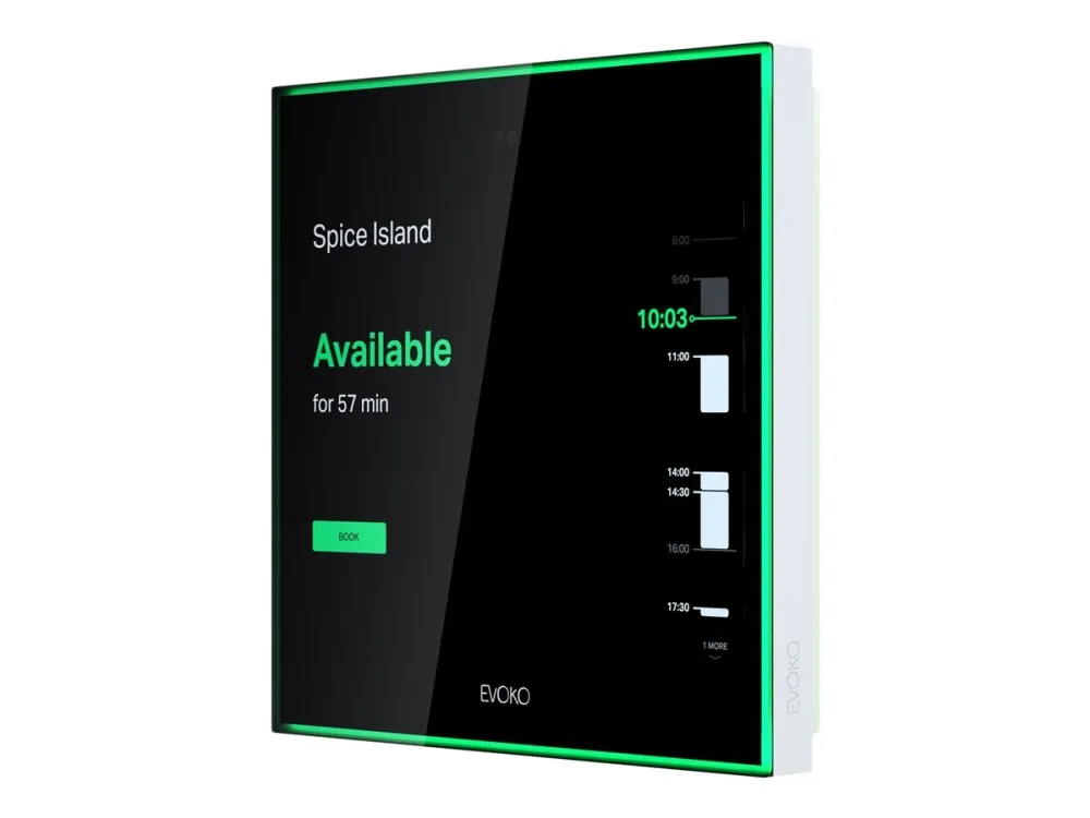 Evoko Naso Room Manager, 8'' Cloud Based Roombooking display. PoE , LAN, Wi-Fi, Needs room hoasting